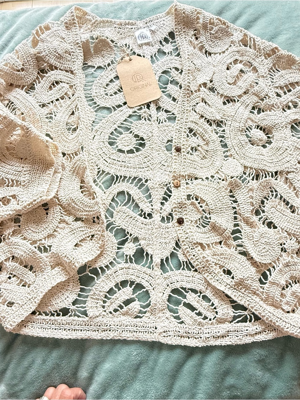 Crochet Openwork Button Cardigan in Cream